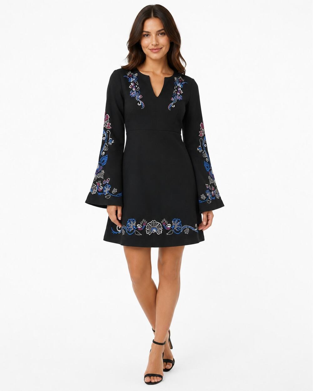 Free People Boho Embroidered Bell Sleeve Dress 2